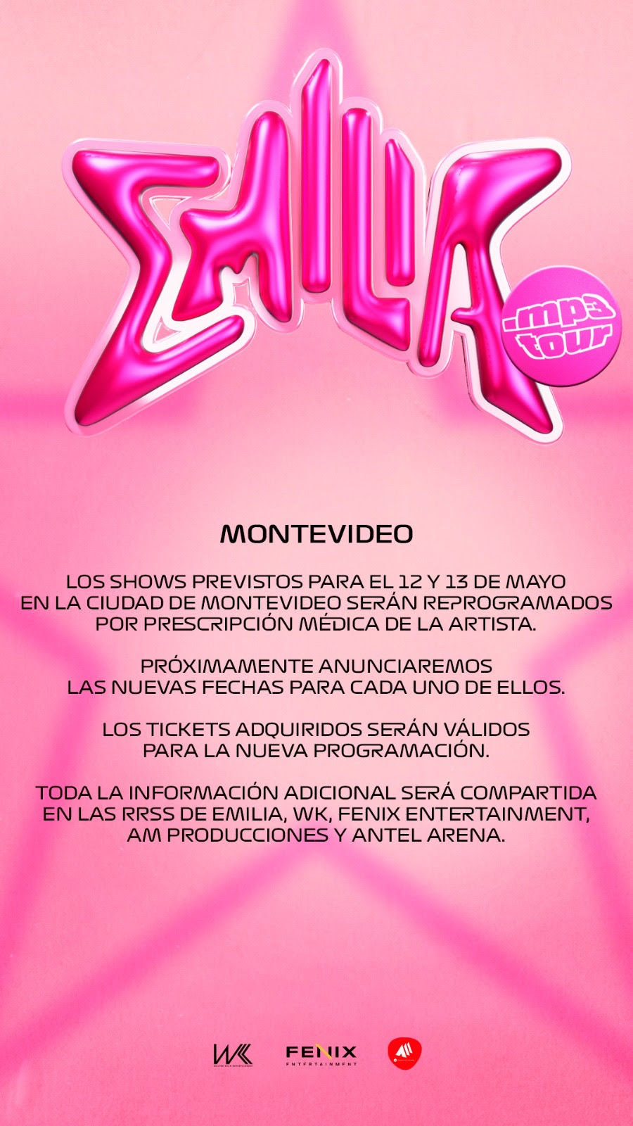 Los shows de Emilia serán reprogramados por preescripción médica